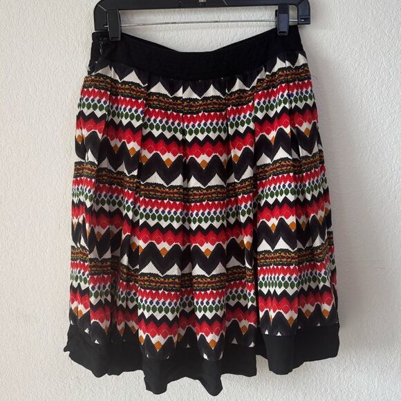 Anthropologie Fei Womens Multicolor Pleated Skirt Sz 6 Geometric Aztec Boho Folk - Picture 3 of 8